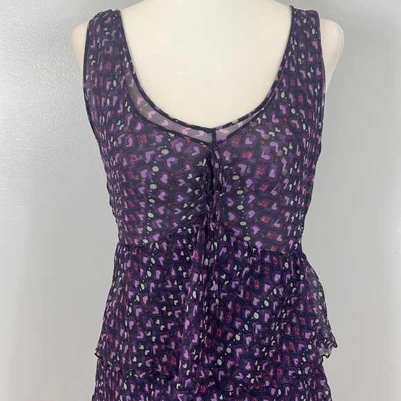 Moschino Cheap and Chic Silk Halter Top Ruffle Dress with Purple Heart Pattern - Picture 5 of 17